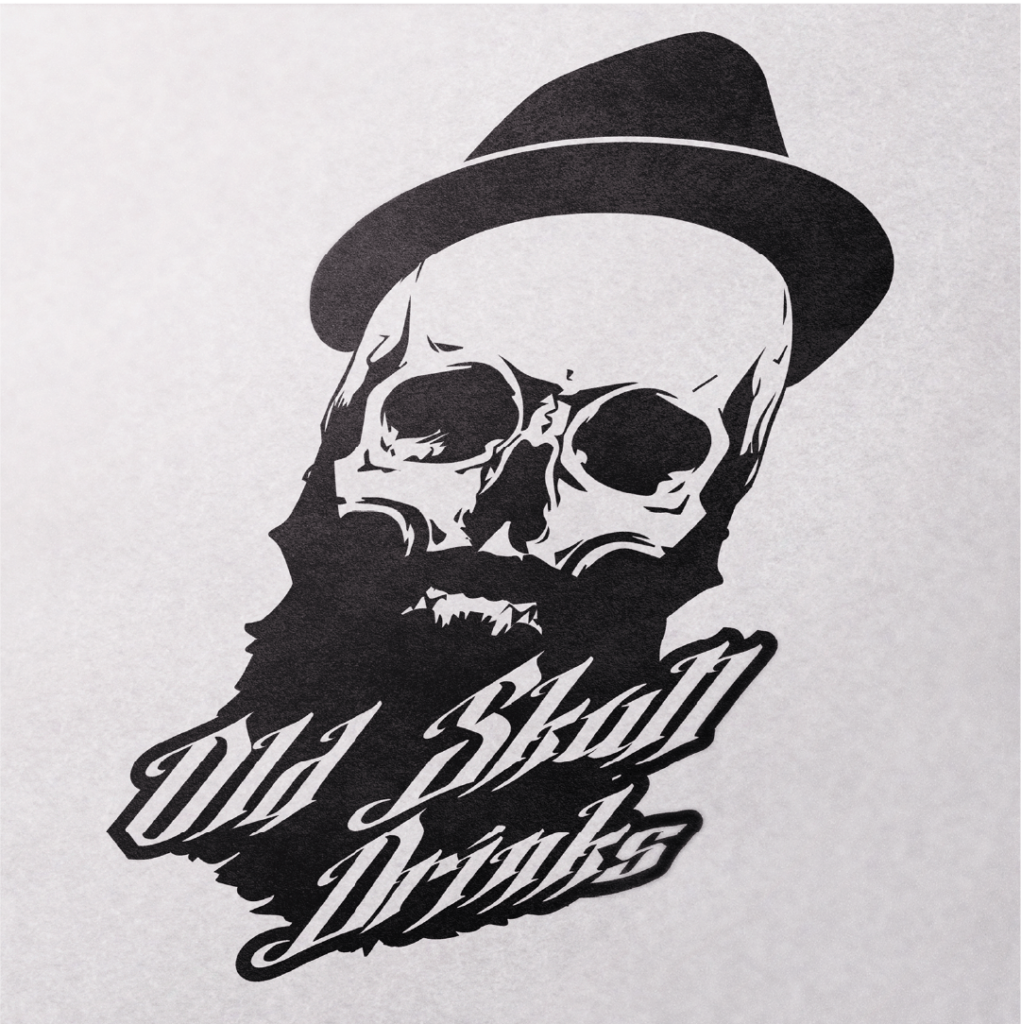 Old Skull Drinks Logo with Skull and Hat Motif